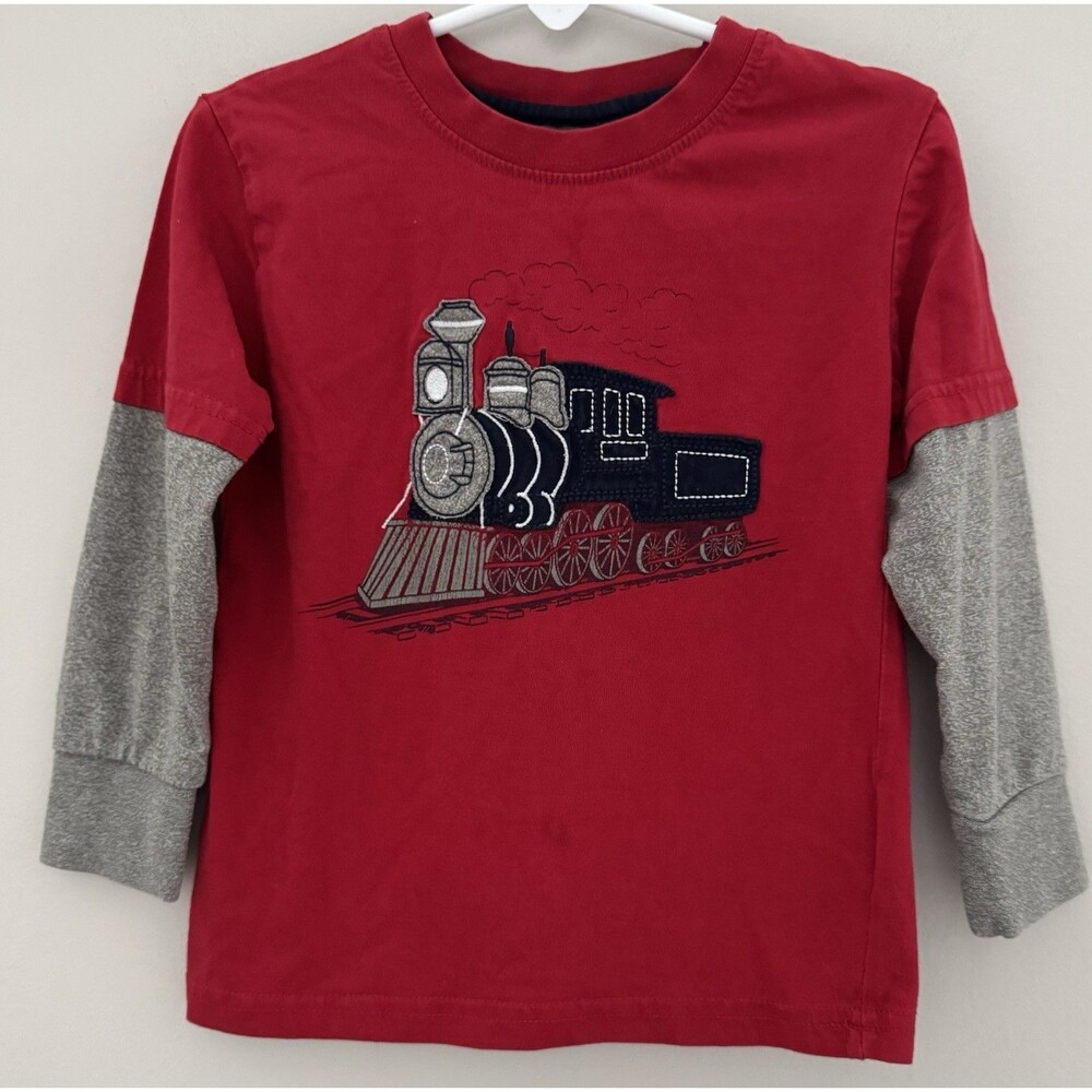 CR Sports Boys 2T Red Long Sleeve Train Applique Crew Neck T-Shirt 100% Cotton